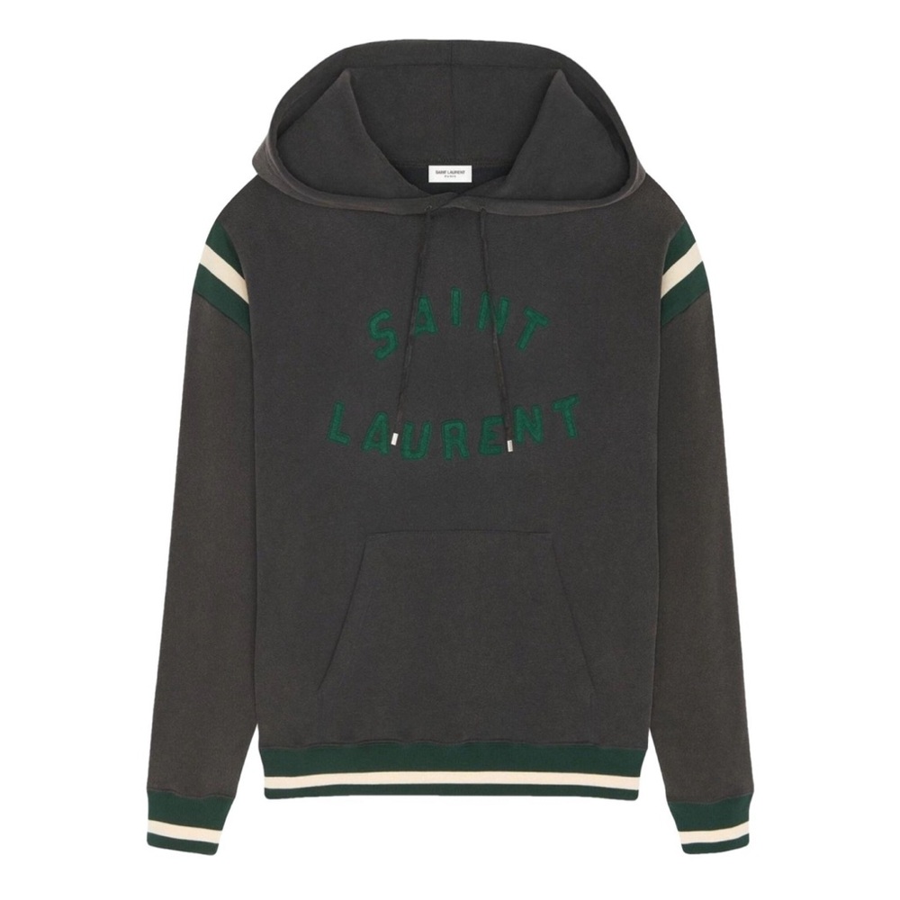 Saint Laurent Gray Hoodie with Green Accents